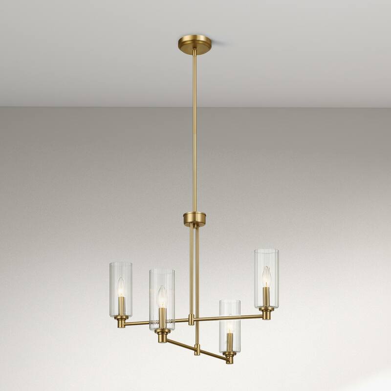 Cort Satin Brass 4-Light Pendant with Ribbed Glass Shades - Clear Ribbed Glass