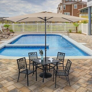 PHI VILLA Polyester Fabric 6-rib Rectangular 9.5' x 6.5' Patio Umbrella with Crank Handle