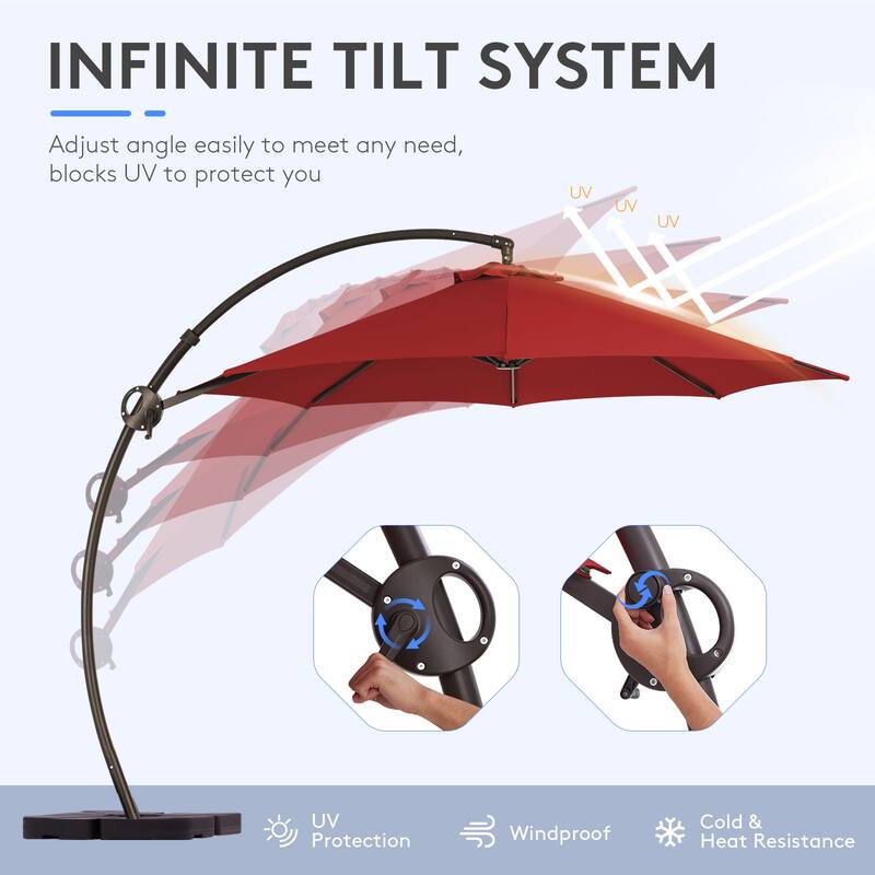10 ft.Aluminum Curvy Cantilever Offset Hanging Patio Umbrella With Sandbag Base