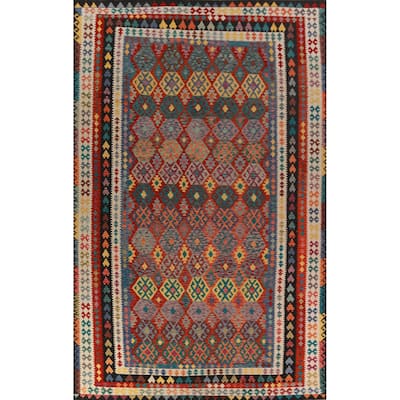 Reversible Kilim Oriental Large Rug Flatweave Geometric Wool Carpet - 10'1"x 15'10"