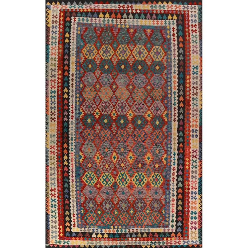 Reversible Kilim Oriental Large Rug Flatweave Geometric Wool Carpet - 10'1"x 15'10"