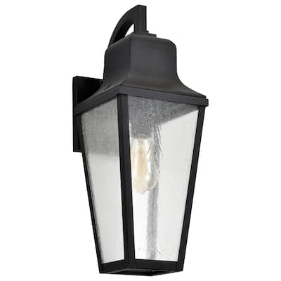 Lawrence 1 Light Large Wall Lantern Matte Black with Clear Seeded Glass