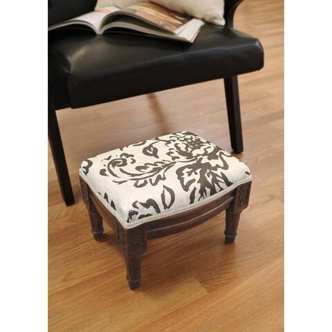 Grey Painterly Toile Footstool with wood stained finish