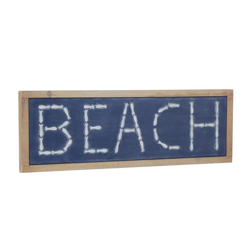 Metal Sign Beach Wall Decor with Brown Frame - White - Roche River Decor