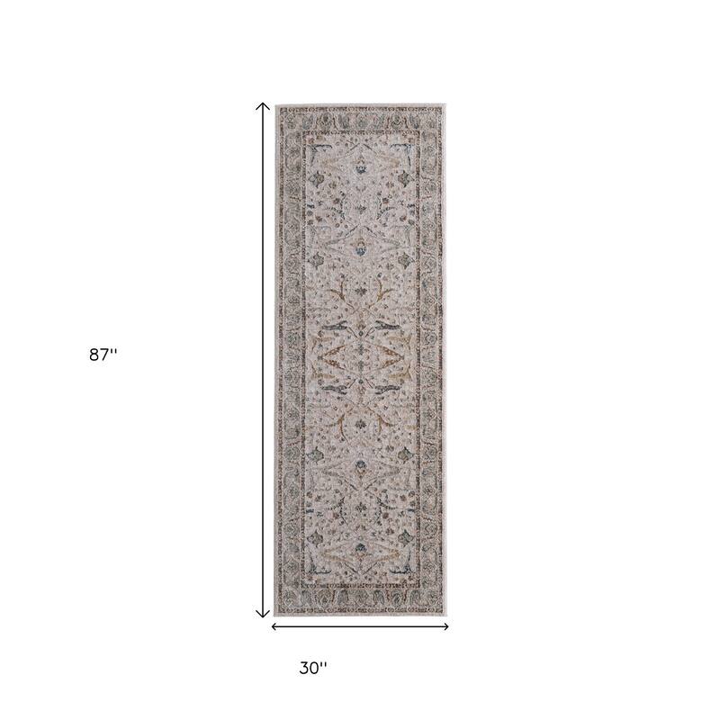 HomeRoots Ikat Bohemian Runner Area Rug - 87.00 in. x 30.00 in. x 0.43 in.