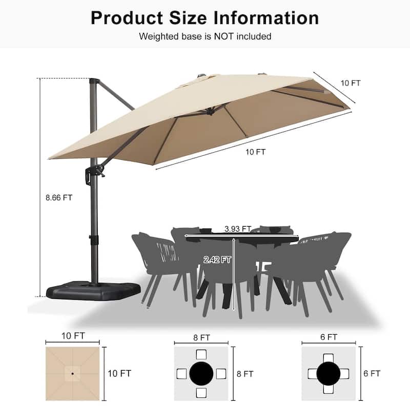 PURPLE LEAF 10 ft Square 360 Degree Rotation Patio Cantilever Umbrella