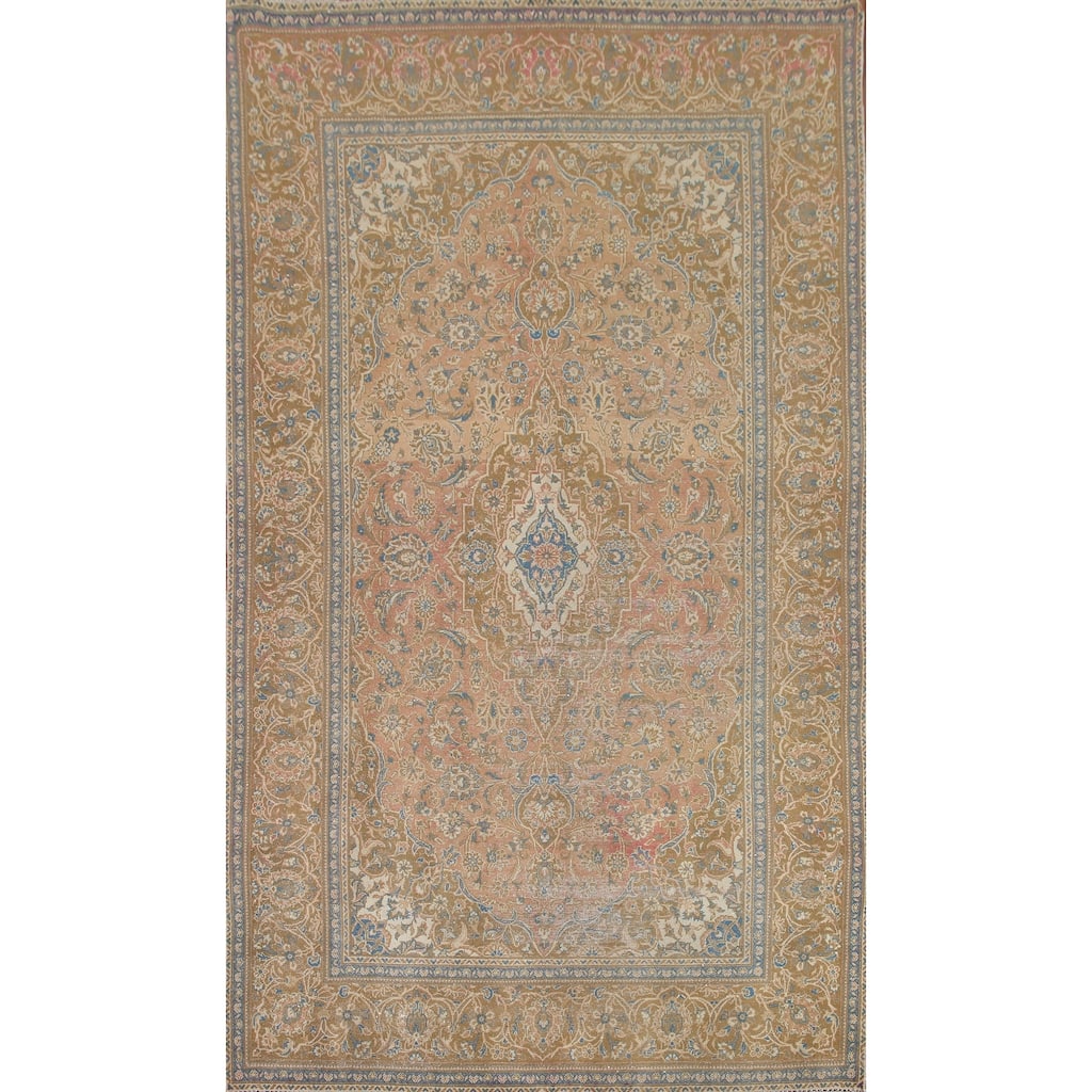 Hand Knotted Oriental 100% Wool Carpet Traditional Floral Oranges & Rust Kashan Area Rug - 9' 11'' X 6' 3''