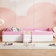 preview thumbnail 26 of 48, Upholstered Floor Bed Fence Bed Slat Platform Bed with Fence and Second Level Ladder, Anti-collision Frame for Kids Toddler