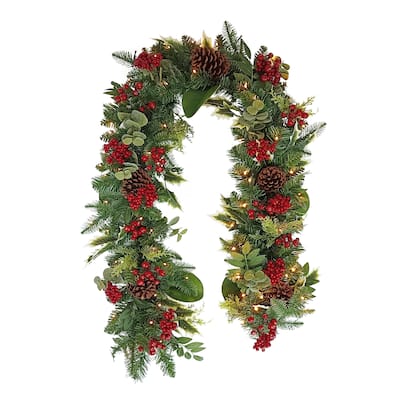 Puleo International 6' x 10" Battery-Operated Pre-Lit Decorated Artificial Garland