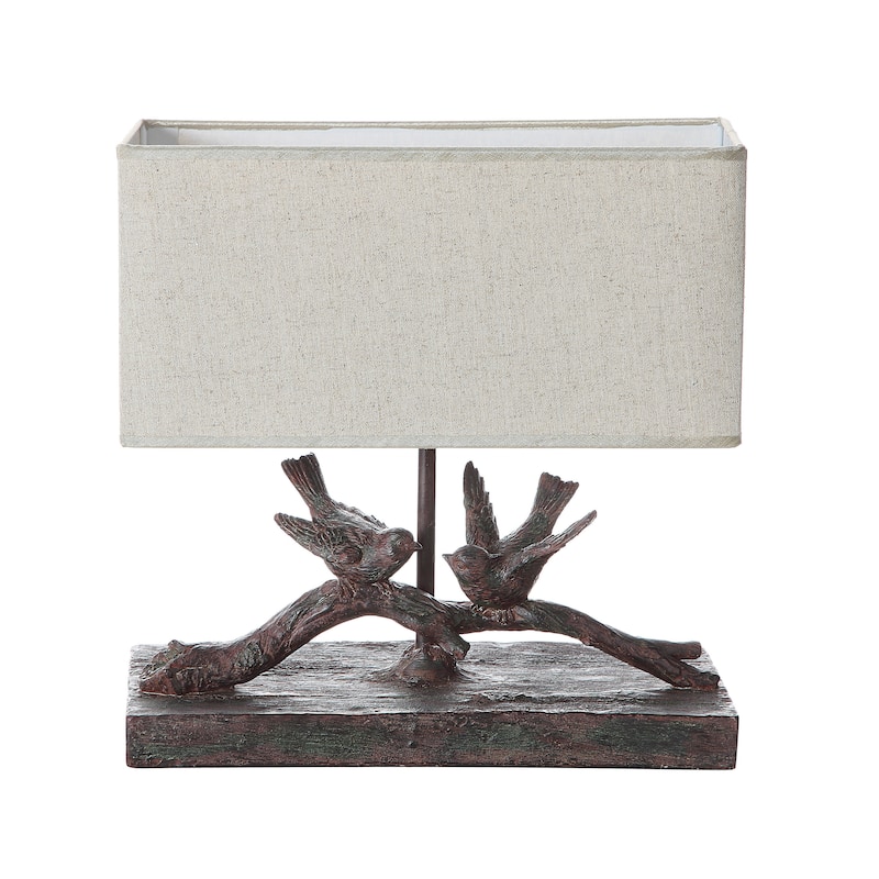 Rustic Birds-On-Branch Lamp with Rectangle Shade - Black