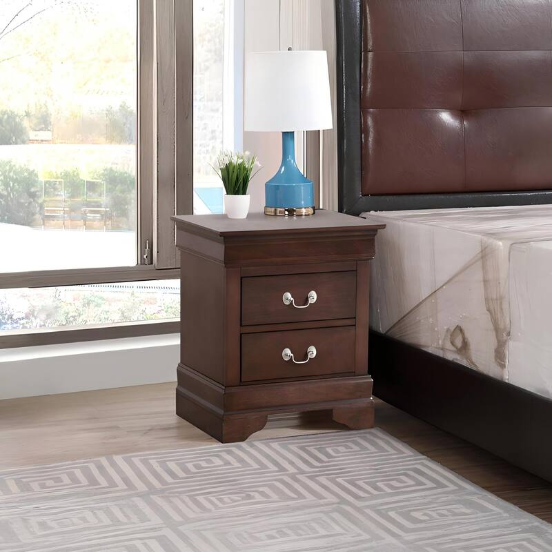 Traditional Cappuccino Nightstand with Carved Design and Dovetailed Drawers - Cappuccino