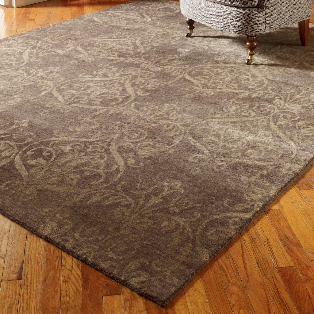 Transitional Purple Hand-Knotted Wool Area Rug