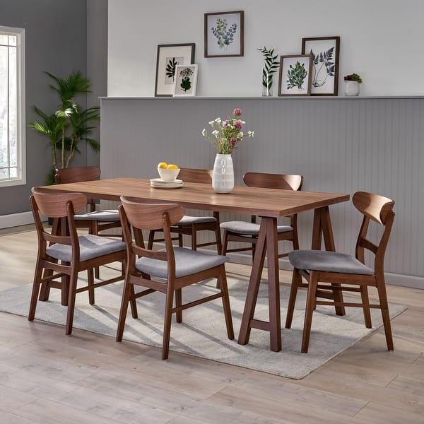 slide 2 of 60, Idalia Mid-Century Modern 7 Piece Dining Set by Christopher Knight Home Walnut + Dark Gray