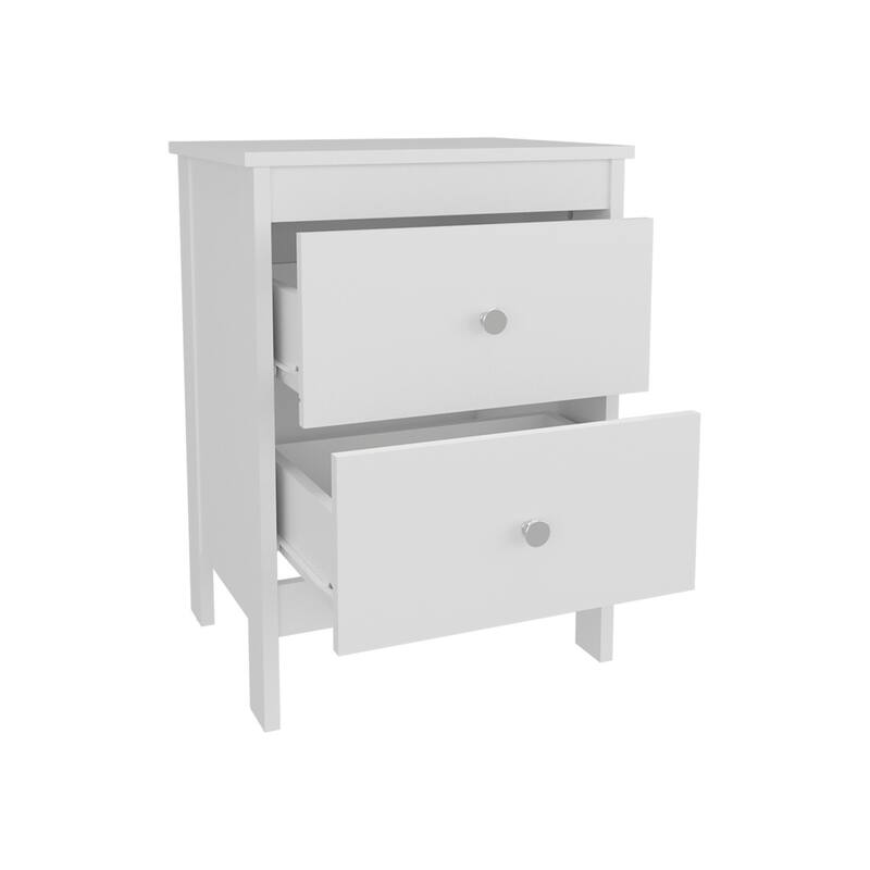 White Nightstand with 2 Drawers - Space-Saving Bedroom or Office Storage