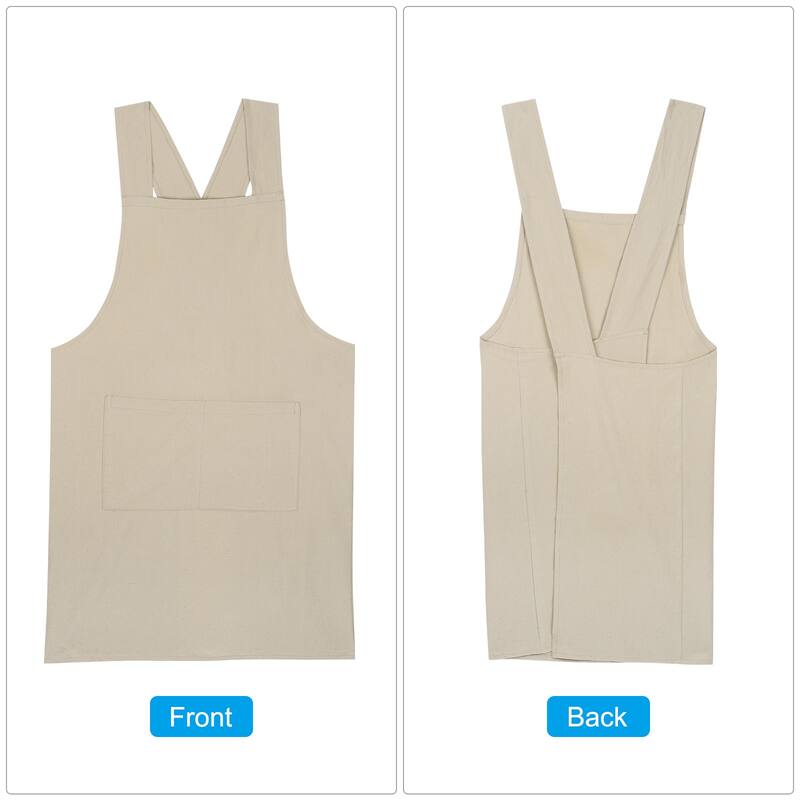 Cotton Linen Apron,2pcs Cross Back Aprons for Cooking Gardening - Khaki - 28.35 inch