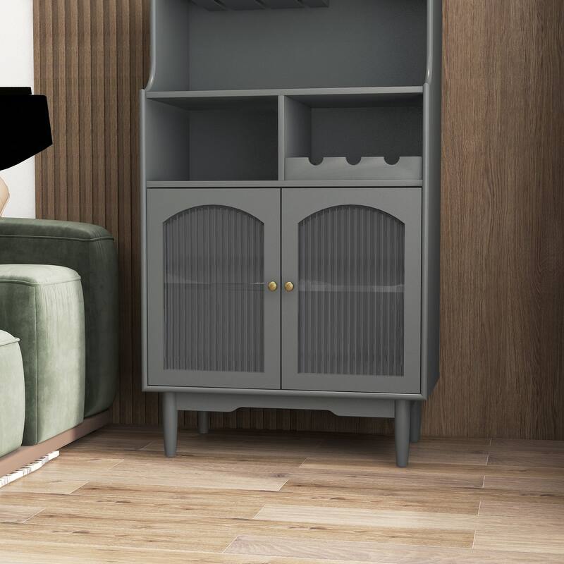 Modern Wine Cabinet with Glass Doors, Removable Wine Rack and Wine Glass Rack