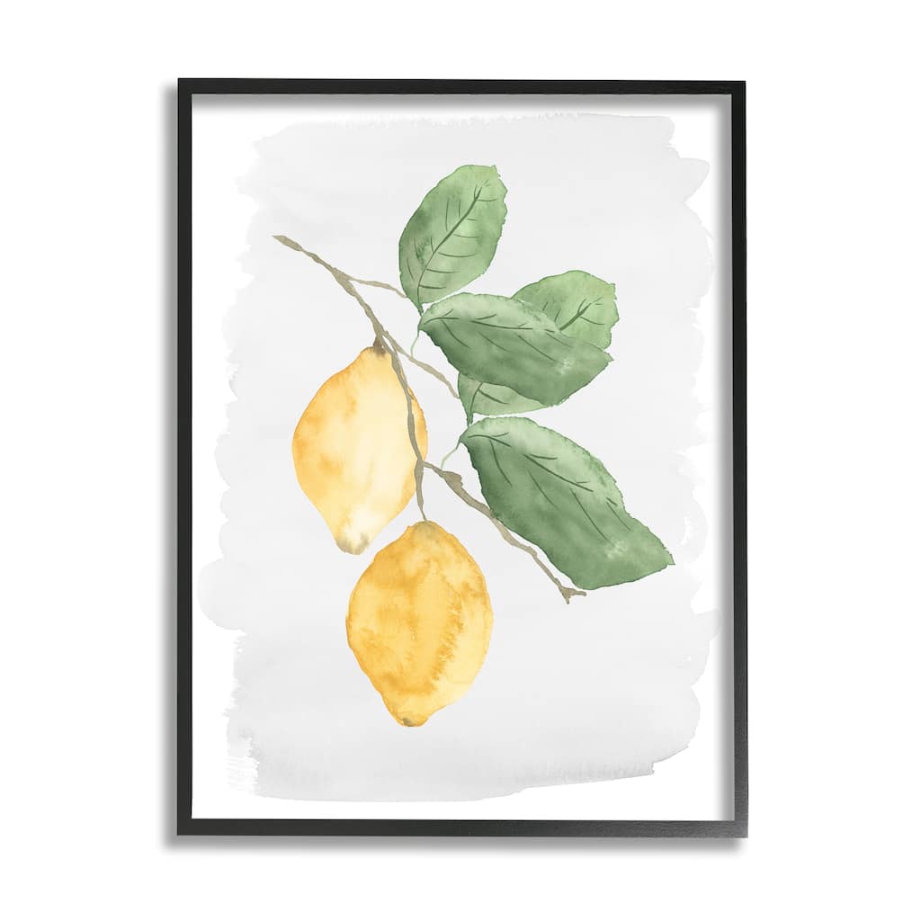 Stupell Lemon Branch Pair Soft Leaves Watercolor Painting Framed Wall Art - Yellow