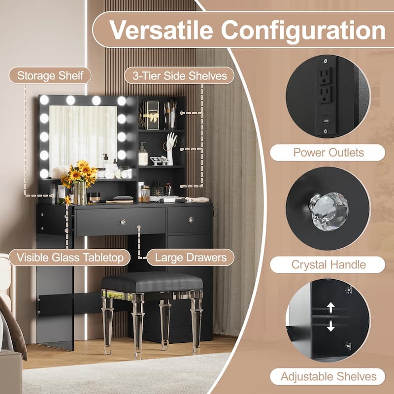 Vanity Desk with Mirror and 3 Lighting Modes