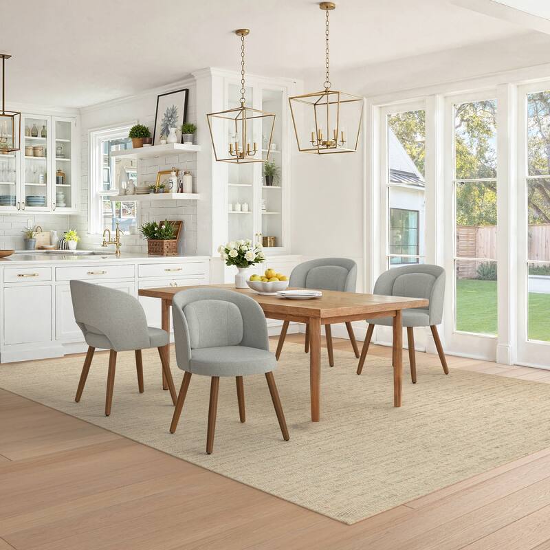 Linen Dining Chairs Set of 2/4/6 with Solid Wood Legs, Modern Kitchen Chairs with Lumbar Pillow for Dining Room Beige