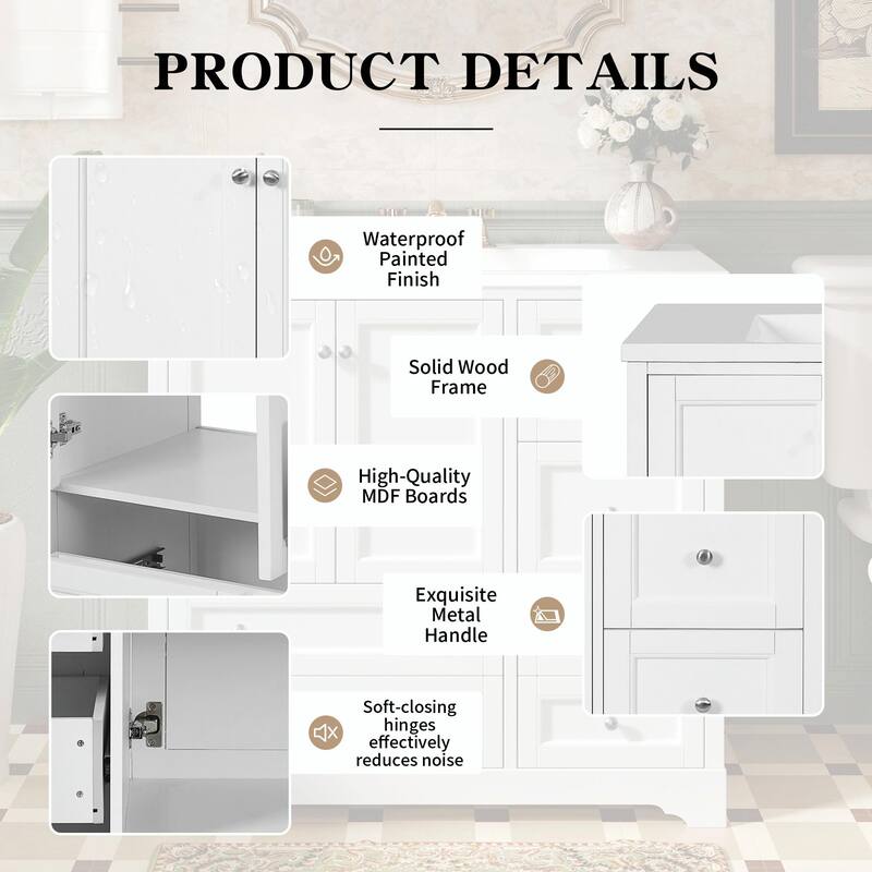 36-inch Bathroom Vanity with Sink, Solid Wood Freestanding Bathroom Vanities