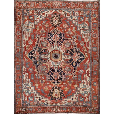 Antique Vegetable Dye Heriz Serapi Persian Wool Area Rug Hand-knotted - 9'10" x 11'5"