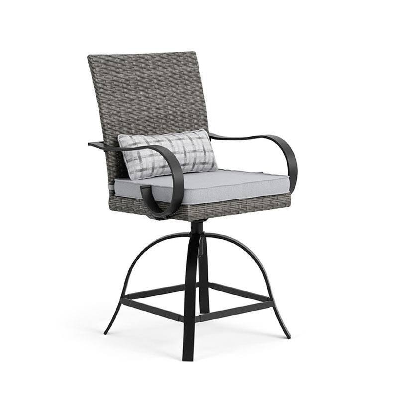 Leki Swivel Counter Height Chair Set of 2, Gray Rattan, Black Metal
