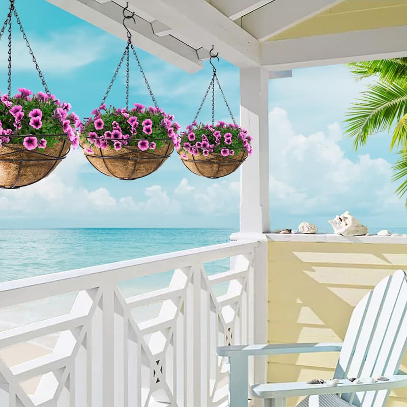 4 Pack Metal Hanging Planter Basket Huge 14 Inch Hanging Flower Pot Basket & Coco Coir Liner for Indoor/Outdoor Garden