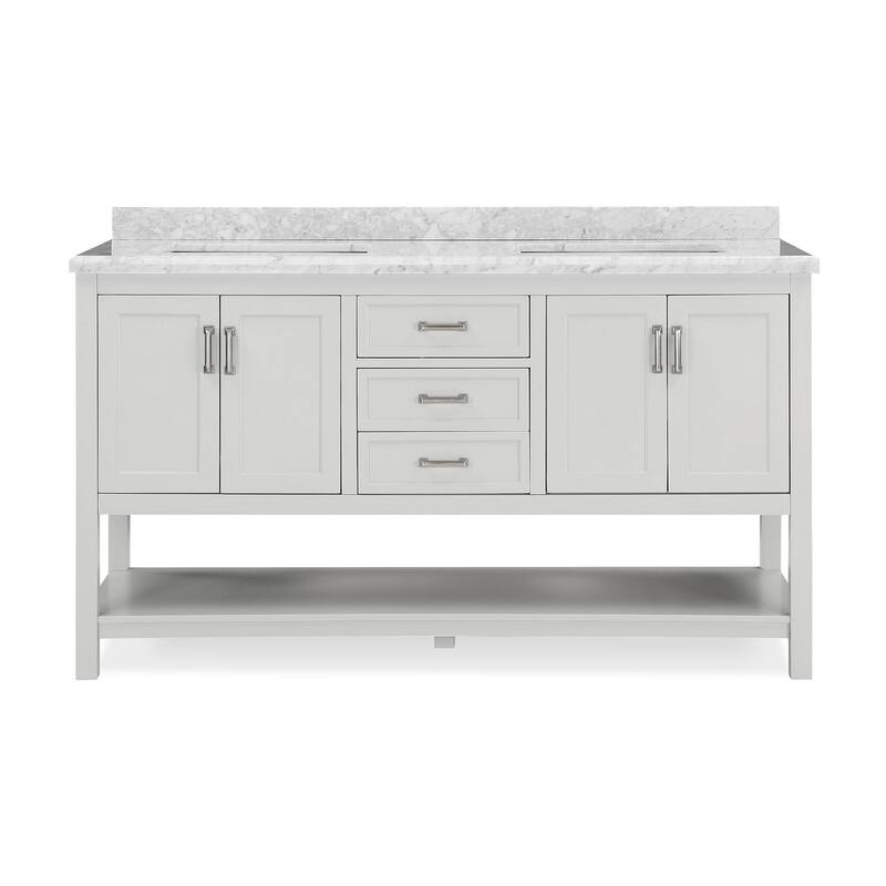 Furniture of America Anya 61" Double Bathroom Vanity with White Carrera Marble Top and Undermount Sink