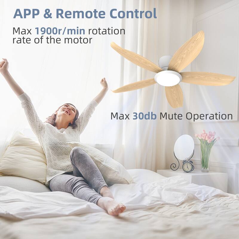 42-inch Wood Grain Finish Blades High Airflow Easy-Install Plug-in ABS Blade Ceiling Fan Light