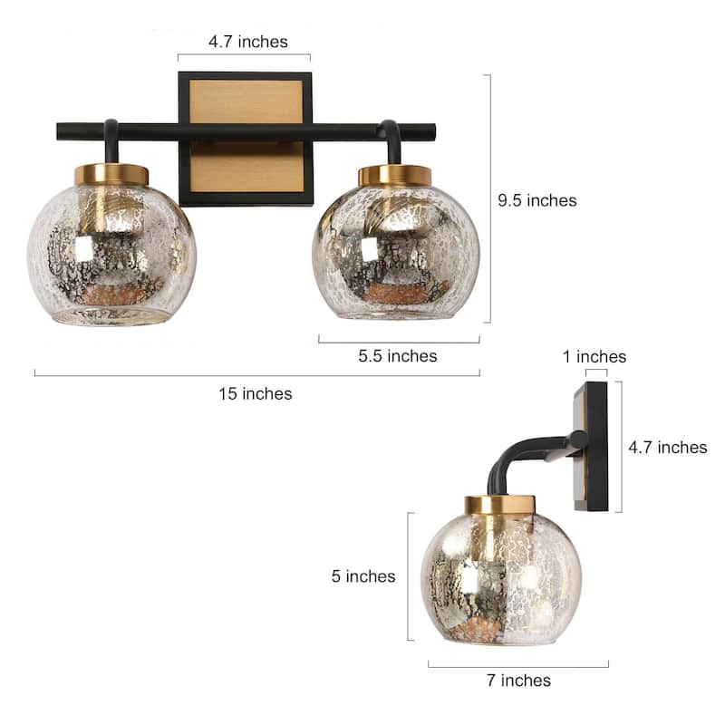Modern 1/2/3/4-Light Black Gold Bathroom Vanity Lights Mercury Glass Wall Sconces