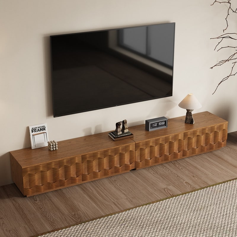 Mid Century Brown Wood TV Stands, Not Assembled Need, Media Console with 3-6 Drawers for Optional