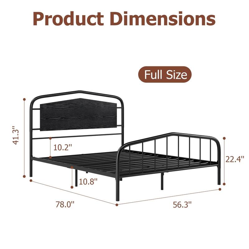 Bed Frame with Wooden Headboard and Footboard