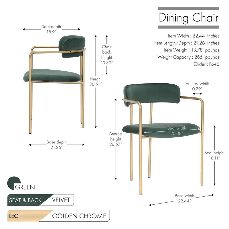 Porthos Home Eder Dining Chairs Set of 2, Velvet, Gold Chrome