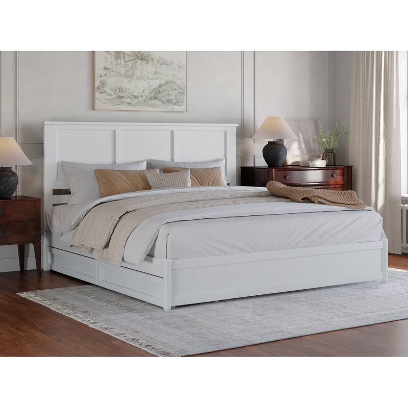 Felicity Platform Bed with Panel Footboard and Storage Drawers - White - King
