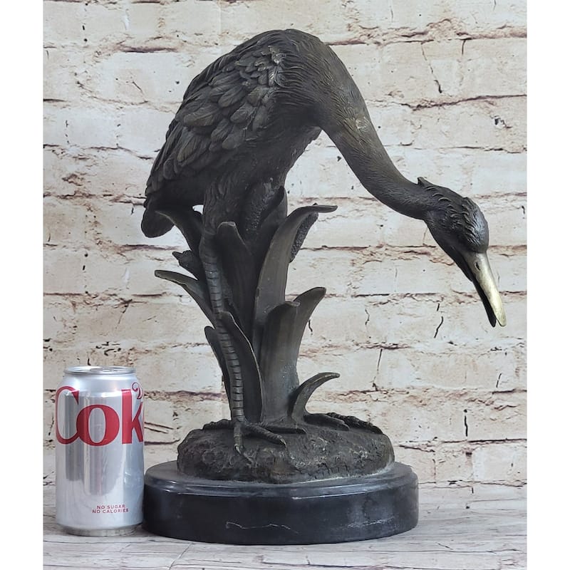 Heron Egret Water Bird Crane Bronze Metal Statue Sculpture Signed Art Marble Base