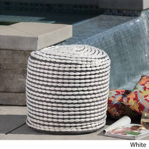 Conney Outdoor Handcrafted Modern Water-Resistant Fabric Cylinder Pouf Ottoman by Christopher Knight Home