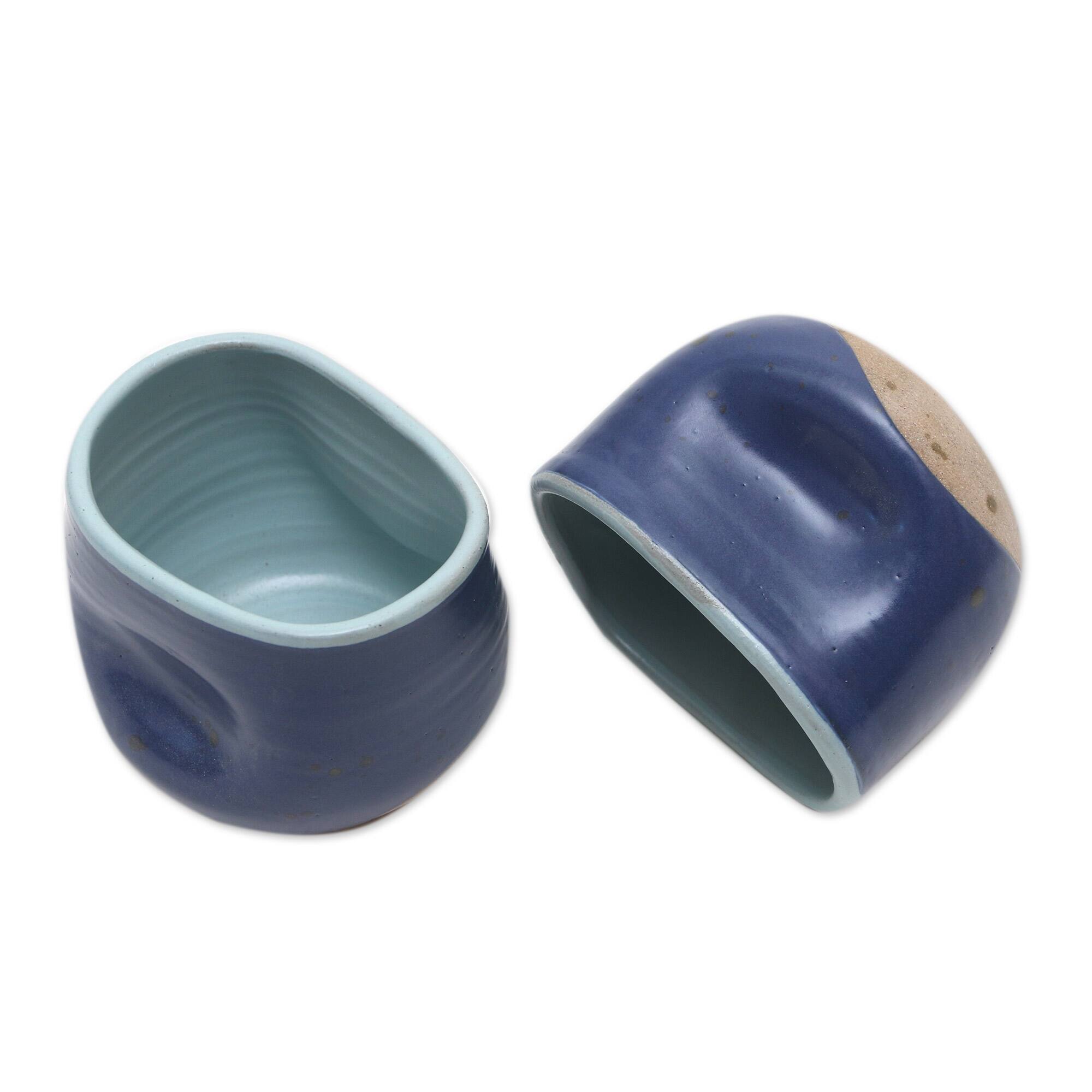 Novica Handmade Indigo Squeeze Ceramic Teacups (Pair) Bed Bath