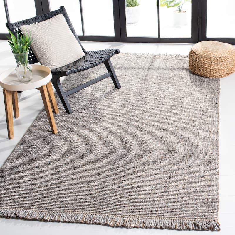 SAFAVIEH Handmade Natural Fiber Reneta Jute Fringe Rug - 4' Square - Grey/Natural