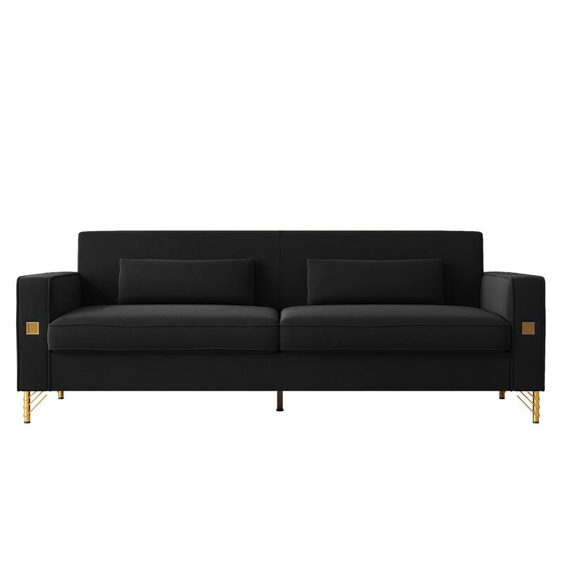 85.63" Velvet Sofa Couch with Cushions, Loveseat for Living Room, Square Armrest Upholstered Sofa with Metal Legs