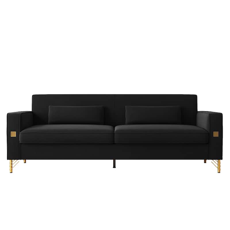 Roomfitters Mid-Century Modern Upholstered Sofa with Gold Metal Legs and Square Arms, Elegant Couch for Living Room