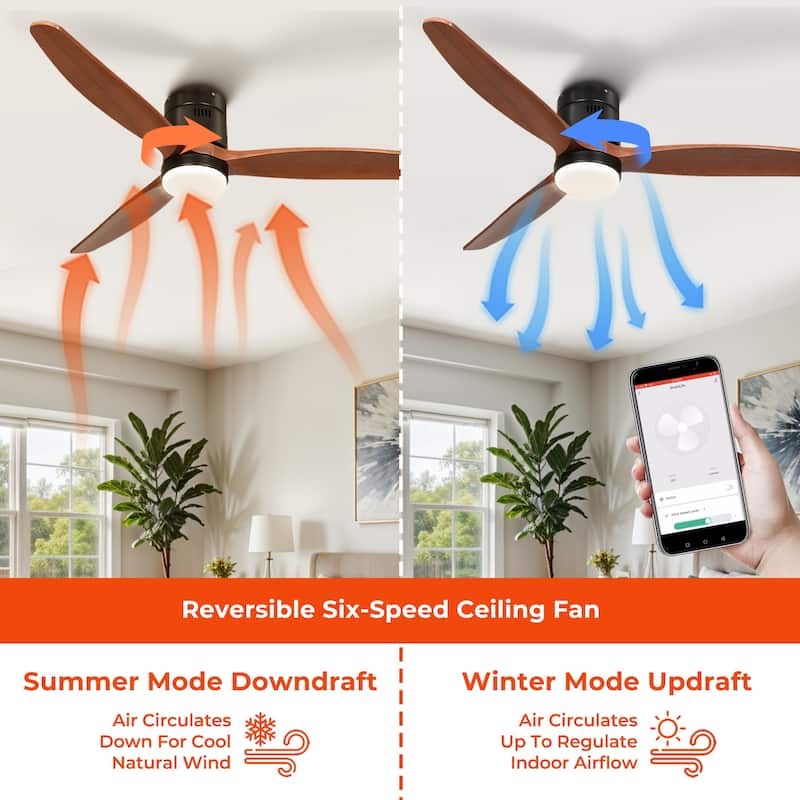 Moasis 52 Inch Low Profile Smart Ceiling Fan with Light and Remote