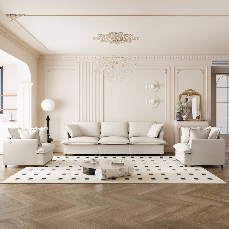 DIY Free Combination Sofa Set with Throw Pillows, Chenille Modular Sectional Sofa for Livingroom Upholstered Cloud Couch