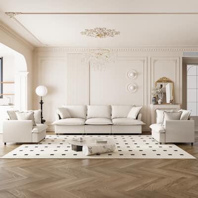 Traditional Modular Chenille Sofa with Skirted Cushions and Expandable Layout for Living Room or Guest Room