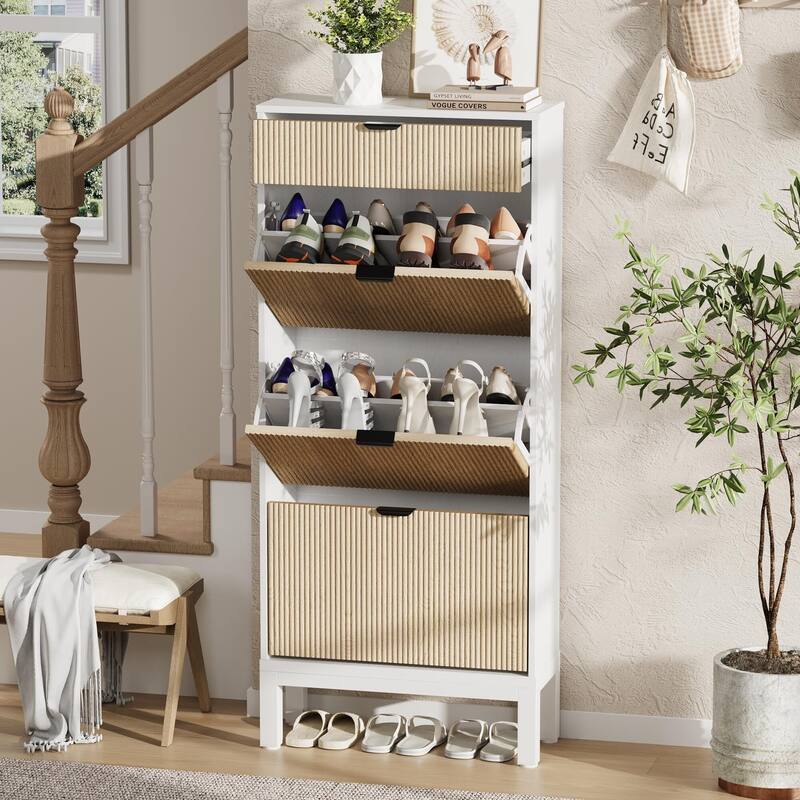 3-Drawer Slim Shoe Storage Cabinet with Flip Doors