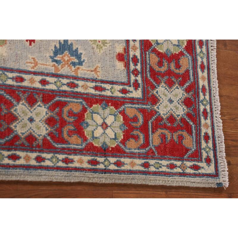 Grey Geometric Kazak Oriental Accent Rug Handmade Wool Carpet - 3'3"x 4'10"