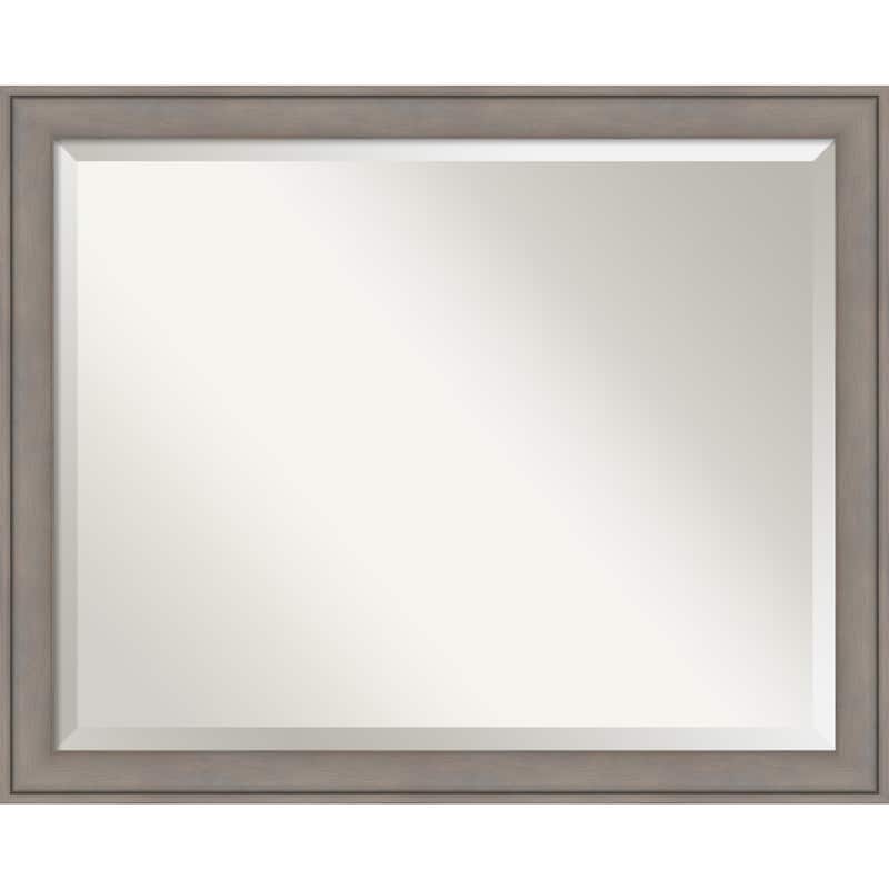 Beveled Wood Bathroom Wall Mirror - Greywash Frame - Outer Size: 31 x 25 in