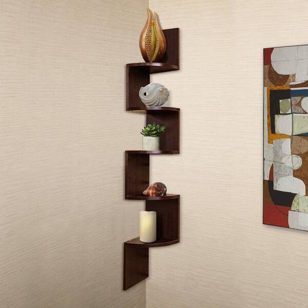 Wall Mount Corner Shelf 5 Tier Zig Zag Large Floating Shelves CF Bed