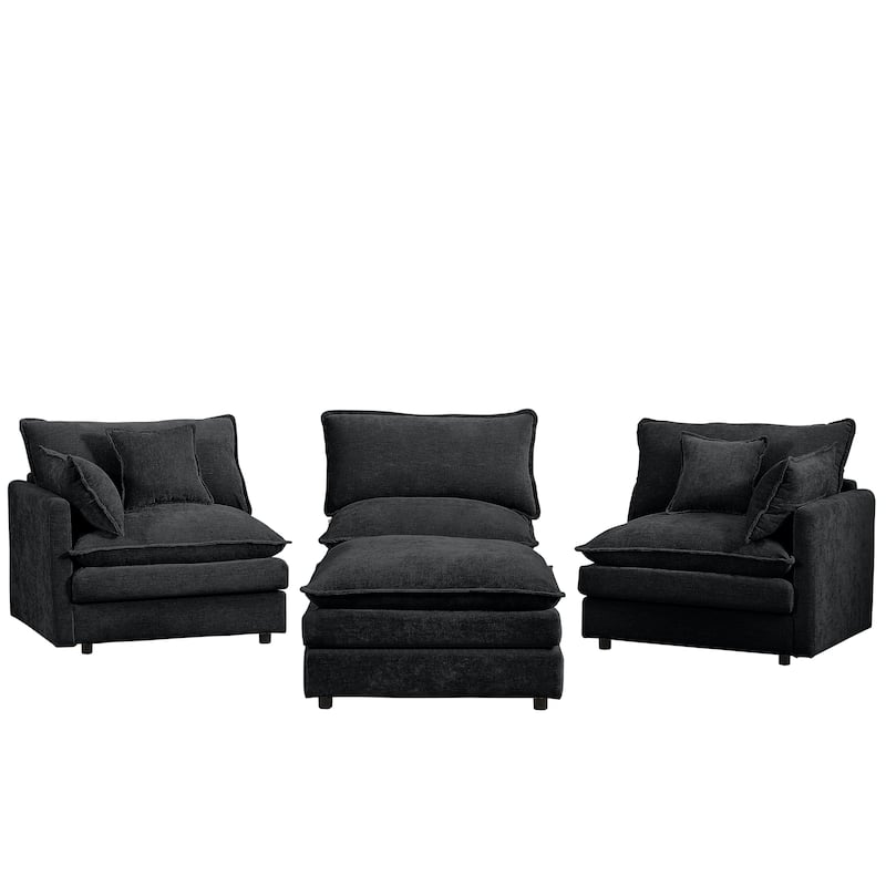 Homy Casa 102" L-Shaped Modular Sectional Sofa Movable Ottoman, Cloud-Style Chenille Couch, DIY Combination for Living Room Tray