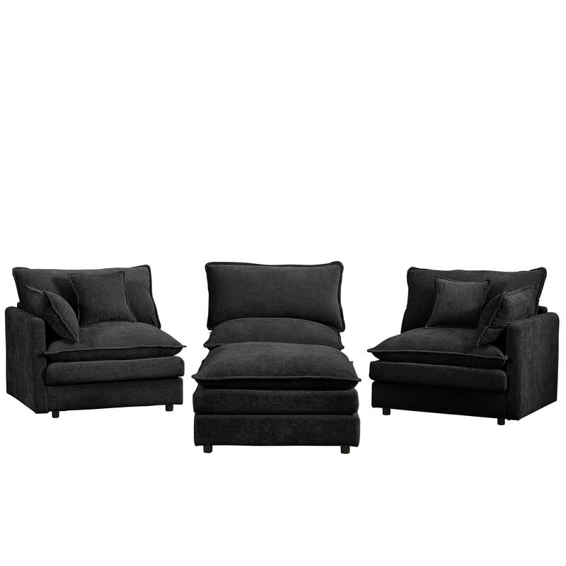 L Shaped Modular Sectional Sofa with Ottoman, Comfy Chenille Upholstered Cloud Couch, 4-Seat Deep Seat Sofa with Pillow