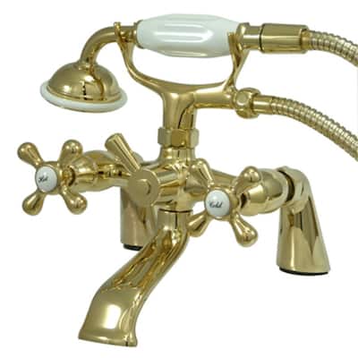 Elements Of Design Double Handle 6" Center Deck Mounted Clawfoot Tub - Polished Brass (PVD)